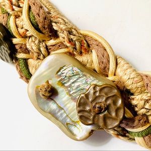 HOST PICK Vintage Tan Coral Green Rope Paua Shell Belt by Rhea Jewelry a…